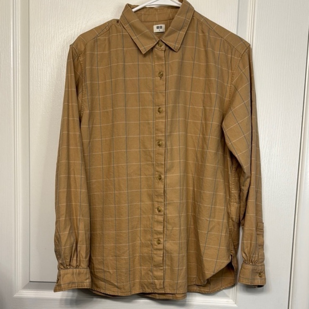 Uniqlo Brown Tan Plaid Button Down Shirt SIze Med EUC #2608